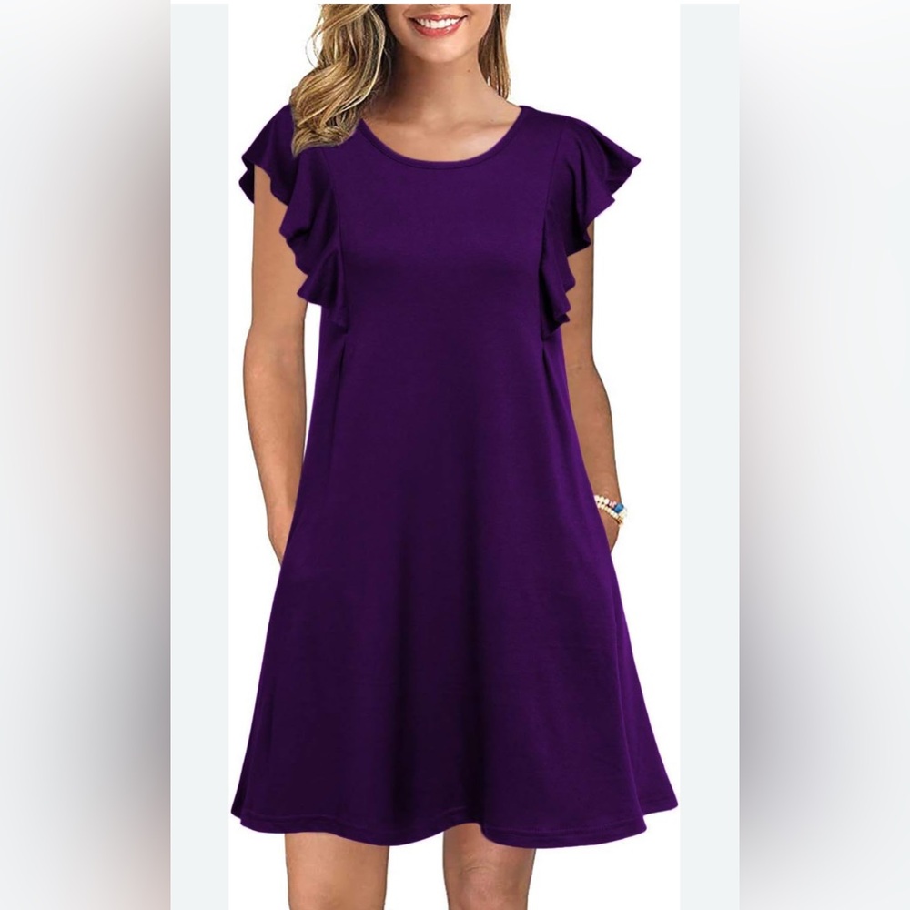 Royalty yes it is! Purple SZ M soft &  stretchy W short flutter sleeves NEW